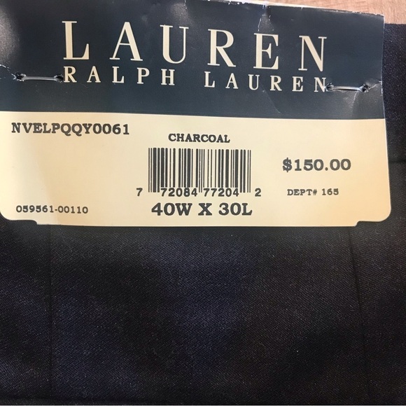 Vintage Lauren Ralph Lauren Mens Wool Dress Pant Charcoal Tags Flat Front 40X30 - Picture 3 of 7